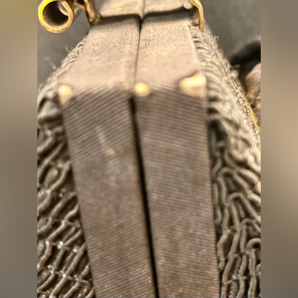 Vintage 1950s Black Corde Rigid Box Purse MCM Gold Geometric Clasp Evening Bag - Picture 7 of 17